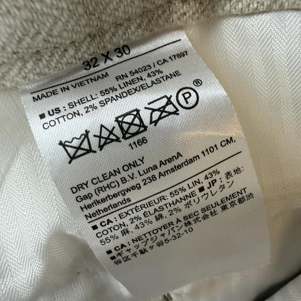 Banana Republic Mens Linen Chino Pants 32x30 Altered 32x27 Beige Herringbone